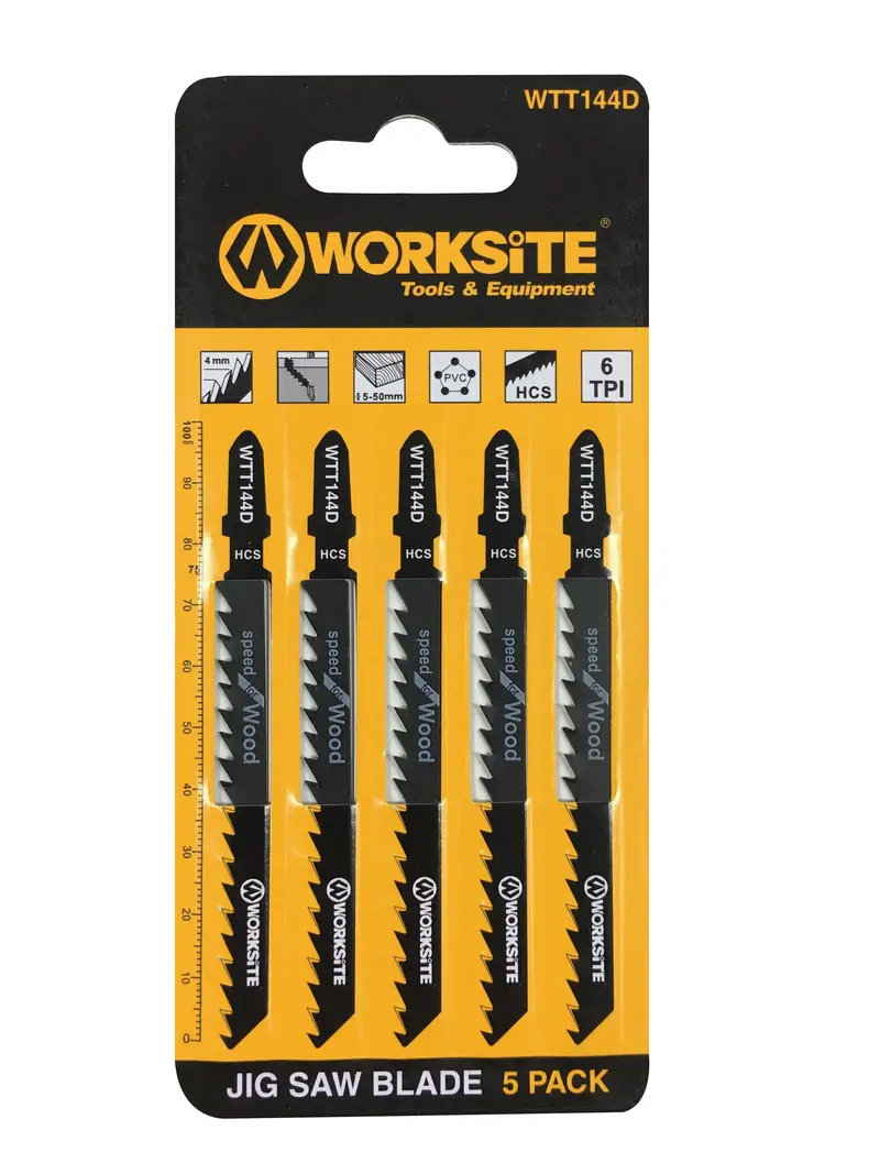 Worksite Wtt144D Jigsaw Blade Set – 5-Piece Hcs T-Shank Blades (4" × 5/16", 6 Tpi) For Rapid Wood Cutting 1