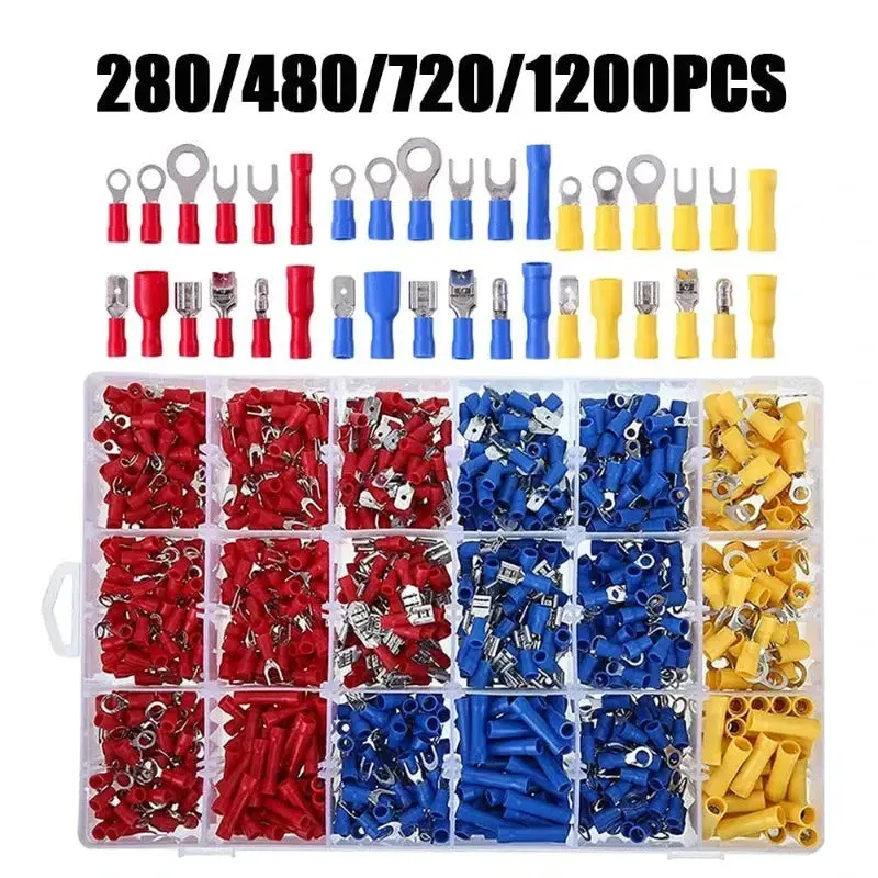 Wozobuy Assorted Insulated Crimp Connector Kit – Spade, Butt, Ring, Fork, And Rolled Lugs For General Electrical Wiring Applications 1