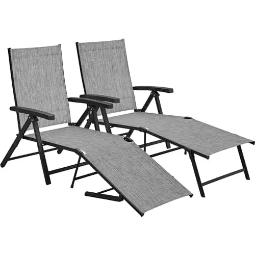Yaheetech 2-Pack Folding Chaise Loungers – 7-Position Adjustable Back, Breathable Mesh, Gray 1