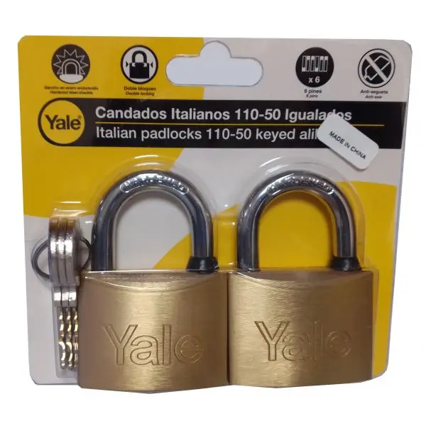 Yale Keyed-Alike Padlock Pair – Two 50Mm Brass Locks, Shared Key Convenience (Model 110-50Ka2, Sku 0001130) 1
