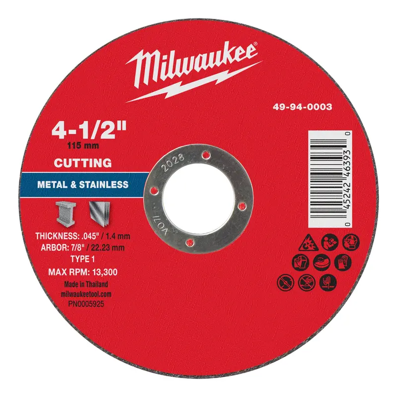 Milwaukee Metal Cut-Off Wheel – 4-1/2" X .045" X 7/8" Type 1 (49-94-0003) 1