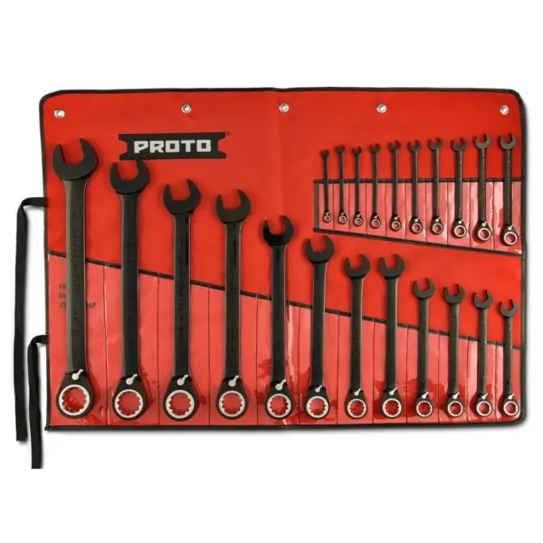 Proto 22-Piece Black Chrome Spline Ratcheting Combination Wrench Set 1